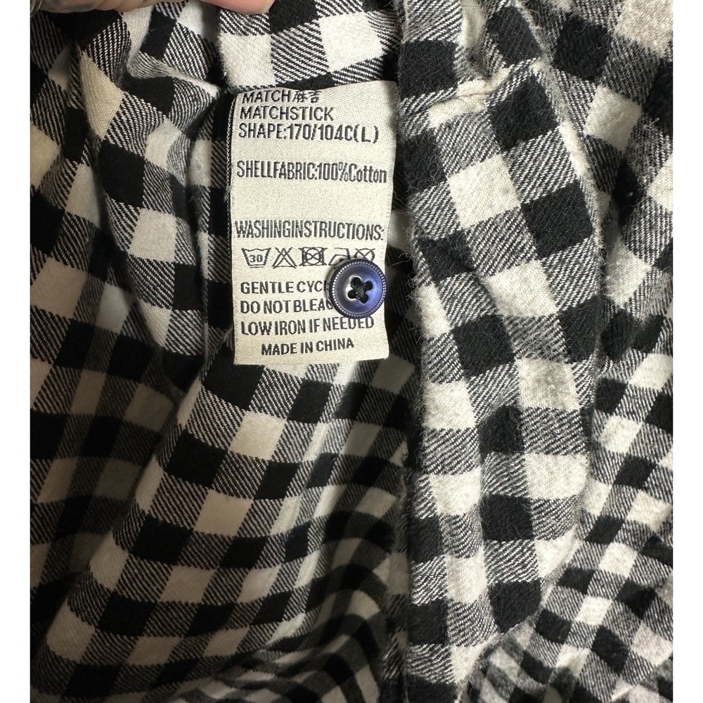 Matchstick Plaid Flannel Shirt Black White Button-Up Long Sleeve Women's Large - Picture 7 of 7